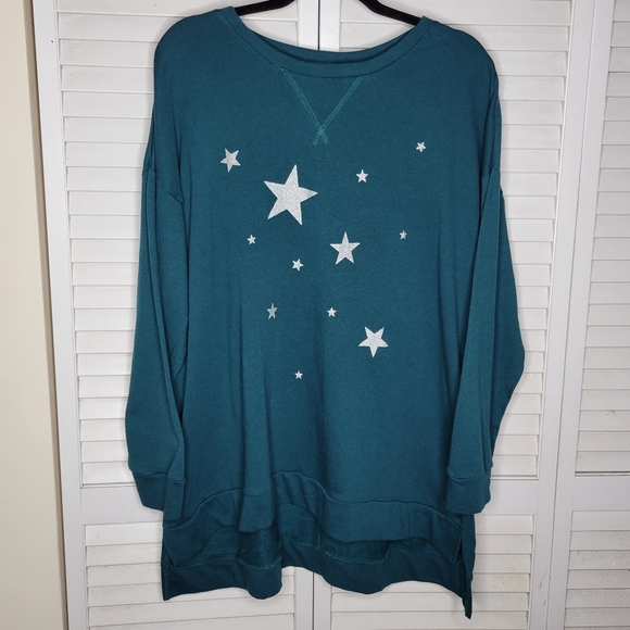 Lane Bryant Scattered Stars High-Low Graphic Sweatshirt Green/Silver PLUS 18/20 - Picture 3 of 15